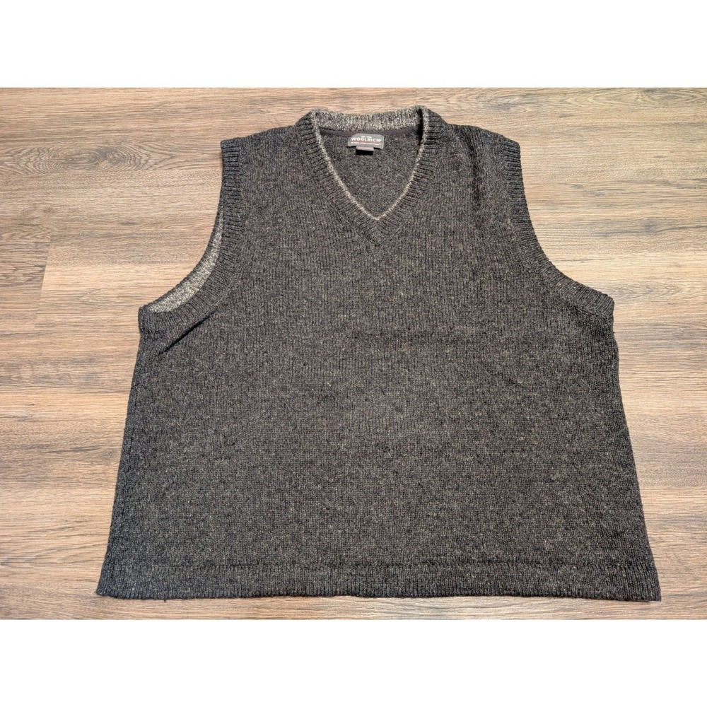 Woolrich Mens XL V‎ Neck Sweater Vest Onyx Heather Wool Blend